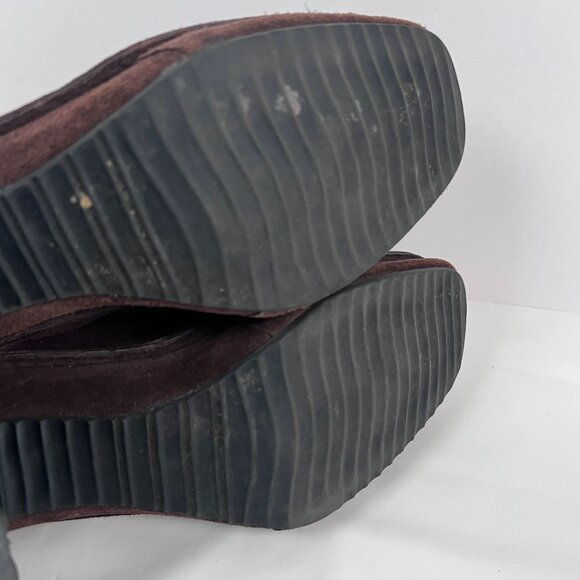 Brown Leather Suede Square Toe Mule High Heel Sz 8.5M Slip On Bisou Bisou - Picture 9 of 14